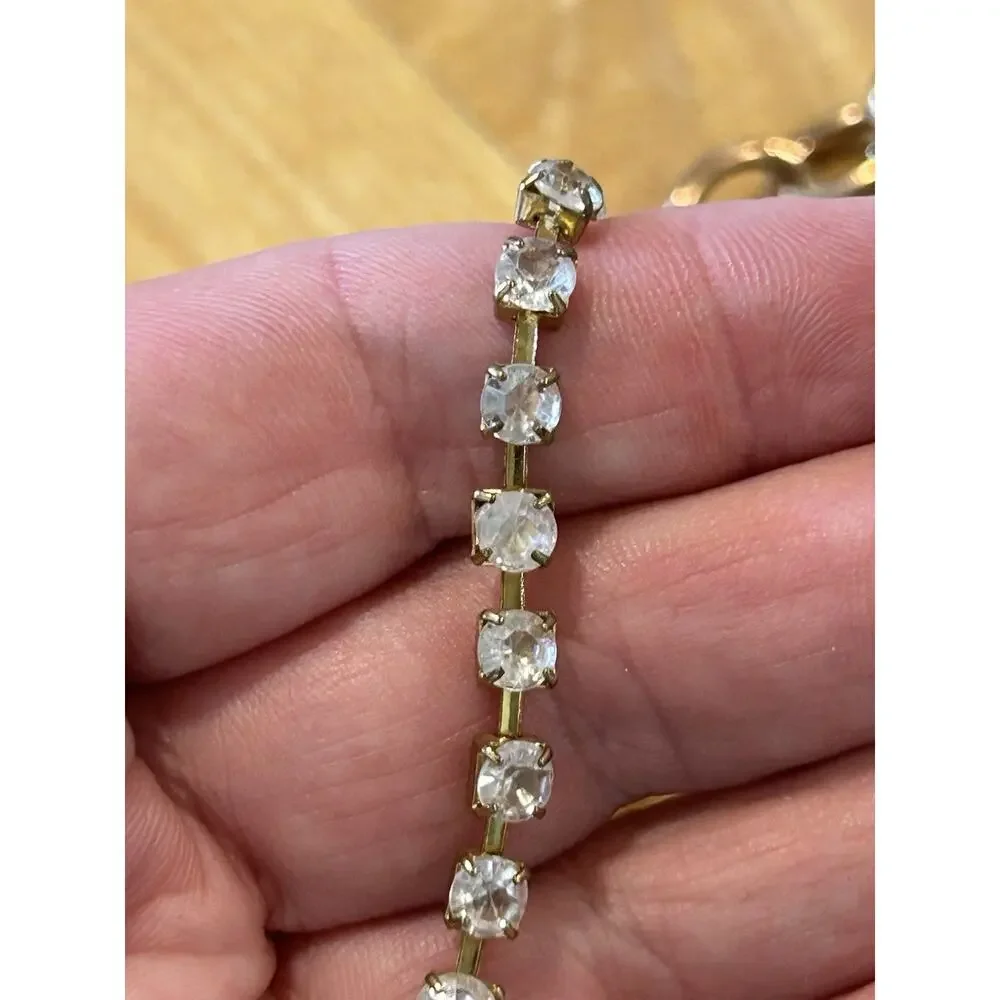Vintage Gold-Tone Chain Link Belt Triple Layer Adjustable Rhinestones Statement